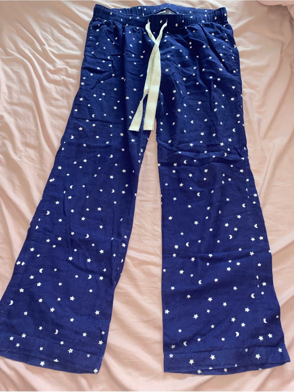 White Stars Navy Blue Cotton Pajama Pants with Elasticized Drawstring Waist